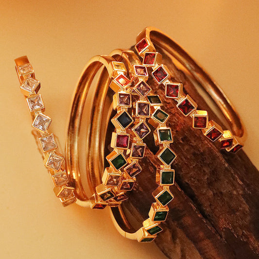 Geometric Square Inlaid Color Diamond Bracelet For Women