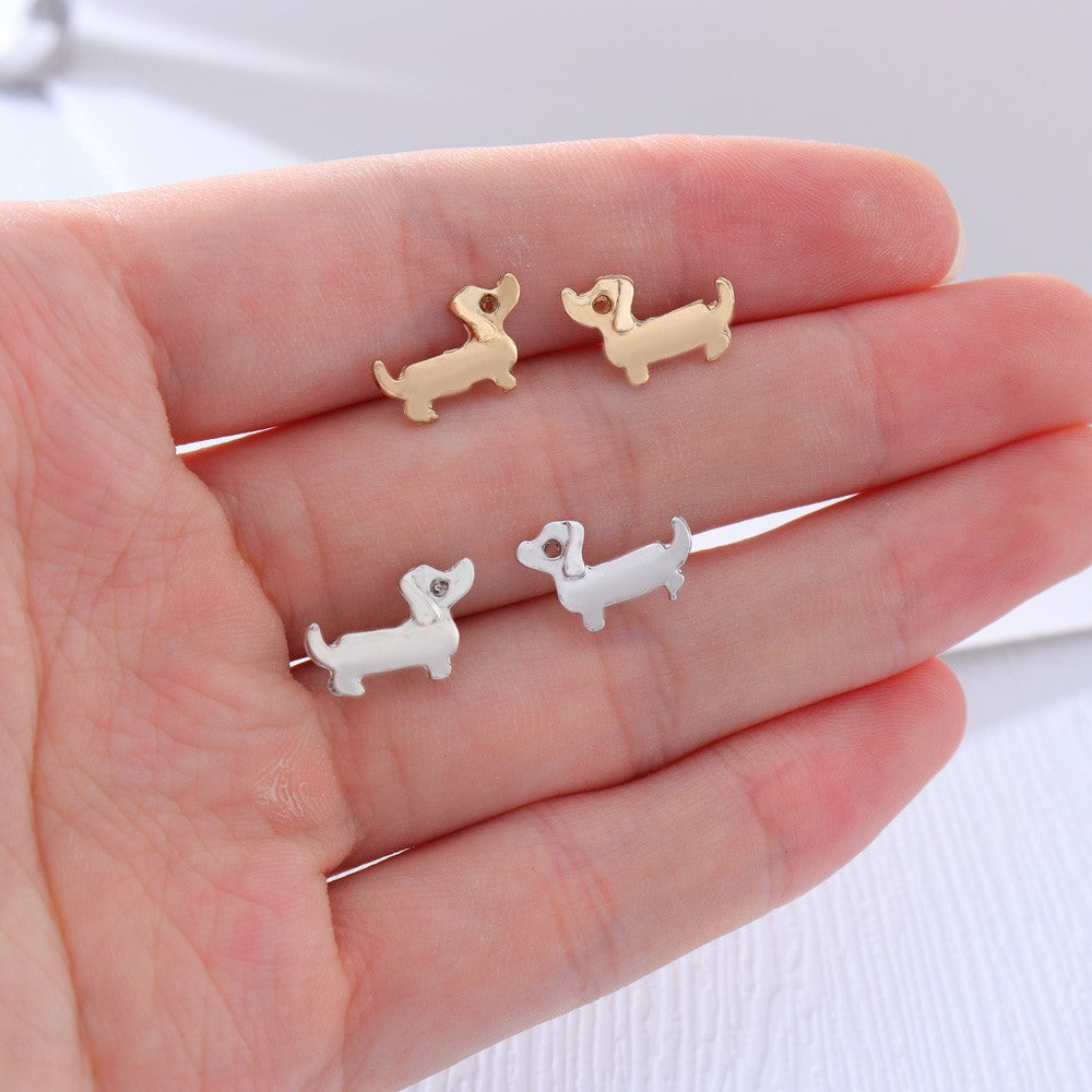 Vintage Hippie Small Sausage Dog Stud Earrings Boho Dog Love Jewelry For Women