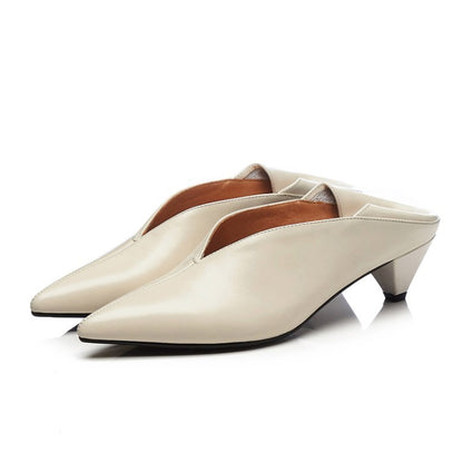 Mid-heel Pointed-toe Grandma Shoes And Thick Heel Single Women