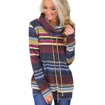 Women Hoodies Sweatshirts Casual Long Sleeve Pullover Hoodie Multi-color Striped Sweatshirt Turtleneck Pullovers Sudadera Mujer