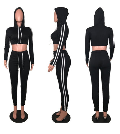 Women Ladies Tracksuit Crop Top Hoodies Sweatshirt Pants Sets Slim Wear Casual Suit