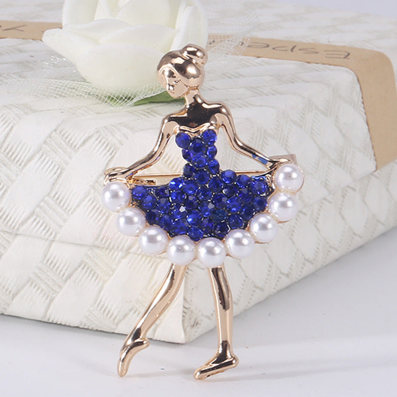 Rhinestone Pearl Dress Dancing Girl Brooches Women Dancer Sports Brooch Pins Gifts