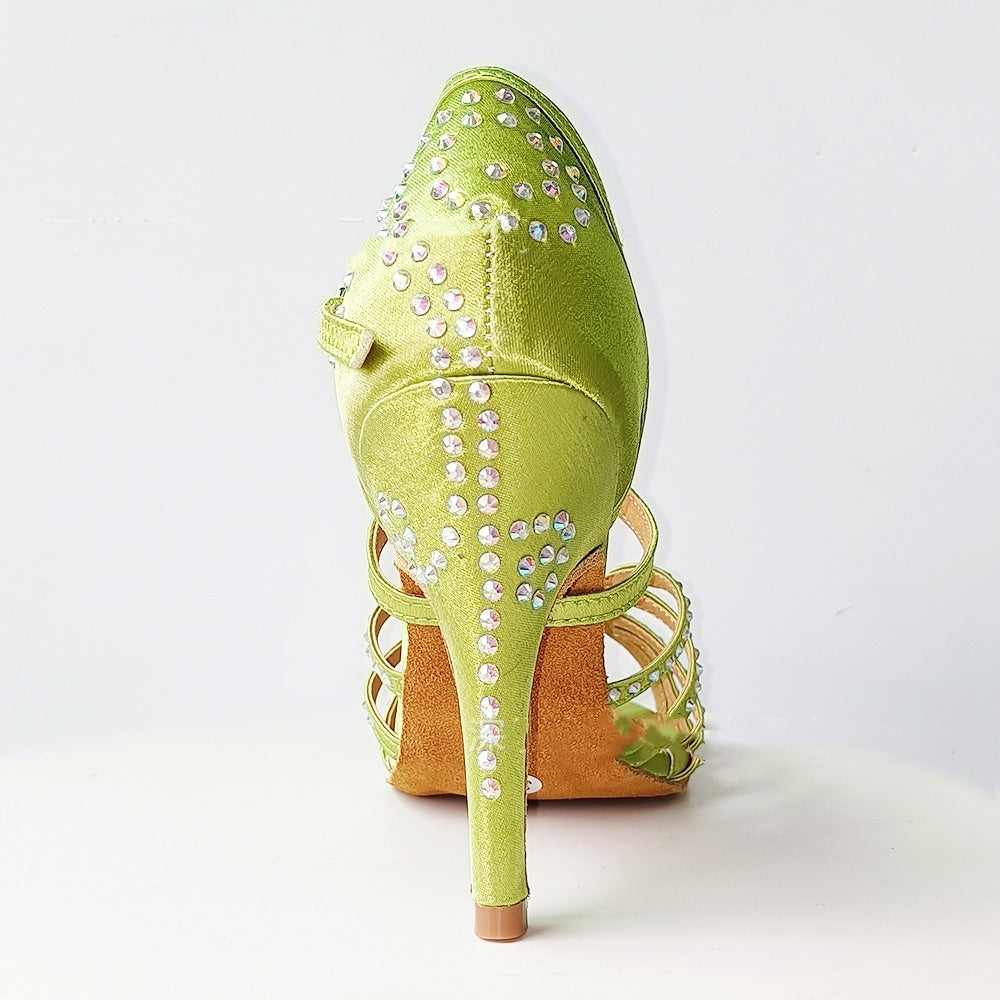 Green Rhinestone Latin Dance Shoes Women's High Heel Dancing Shoes