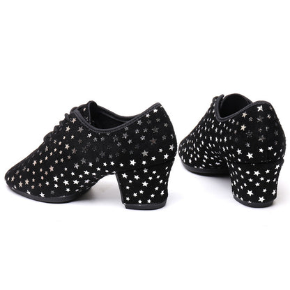 Dancing PA Female Teacher Latin Dance Shoes Suede Cowhide Square Dance Soft Bottom Starry Sky