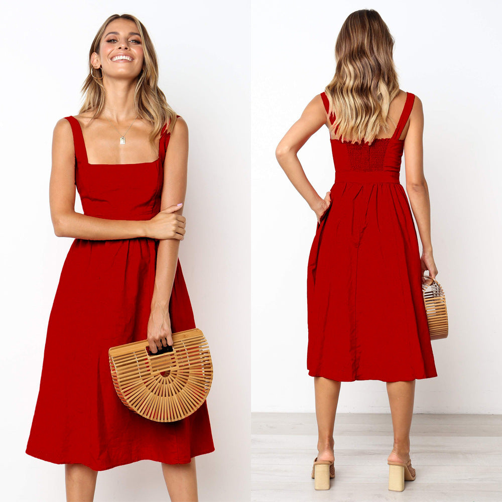 Simple Camisole Backless Dress Women