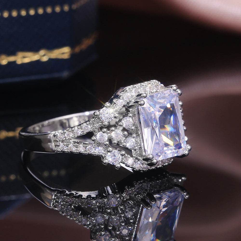 Luxury Silver Color AAA Princess Cut Square Crystal Zircon Stone Women Ring Brilliant Noble Wedding Engage Party Rings - Twinkle Trendz 