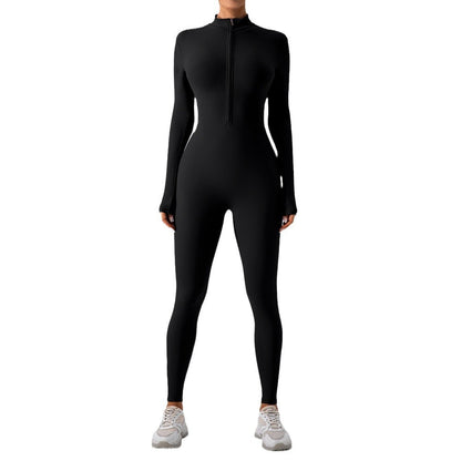 Fleece-lined Yoga Jumpsuit Long Sleeve Keep Warm Outerwear Tights