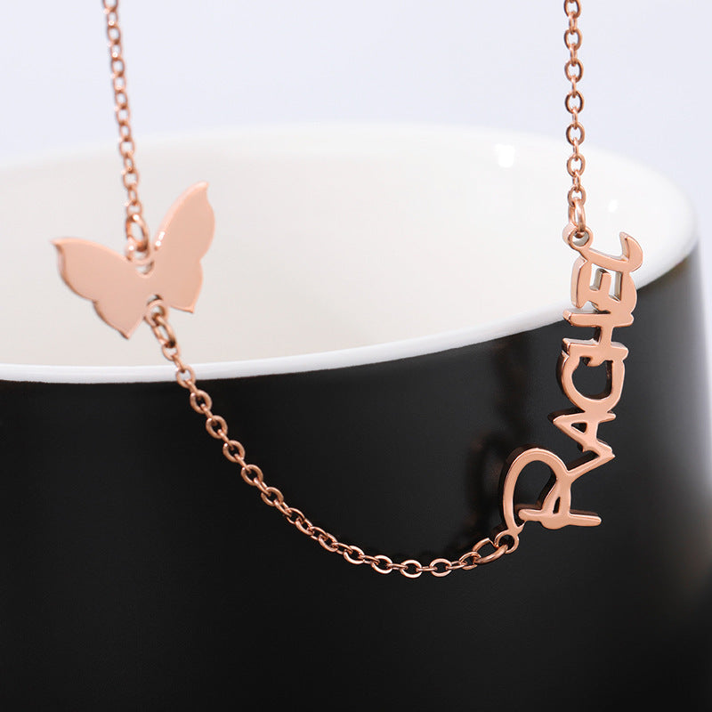 Women Personalized Butterfly Name Necklace Stainless Steel Jewelry