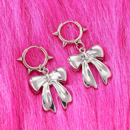 Cute Swirls Bowknot Gothic Charm Rivet Earrings For Women Punk Pull Style Jewelry Vintage