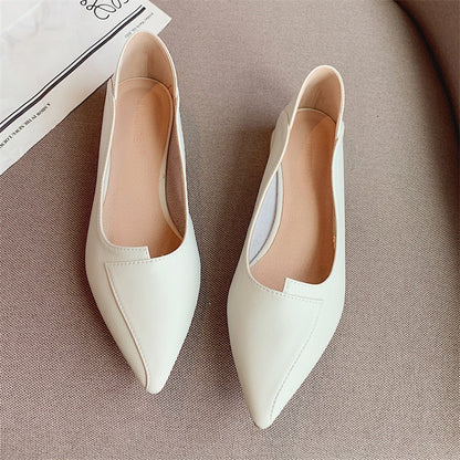 Women's Shoes Pointed Leather Soft Bottom Thick Heel