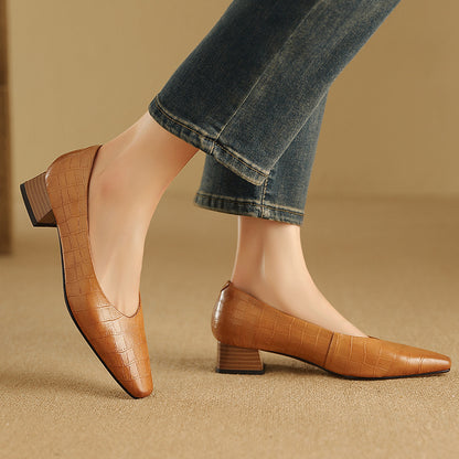 Pointed Toe Thick Low Heel Shoes Women