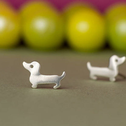 Vintage Hippie Small Sausage Dog Stud Earrings Boho Dog Love Jewelry For Women