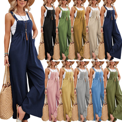 Women Long Bib Pants Overalls Casual Loose Rompers Jumpsuits With Pockets