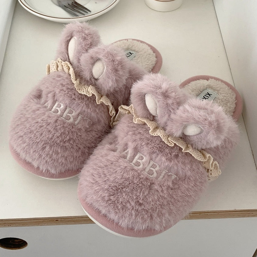 Cute Cartoon Ladies Winter Leisure Pajamas Indoor Soft Bottom Cotton Slippers