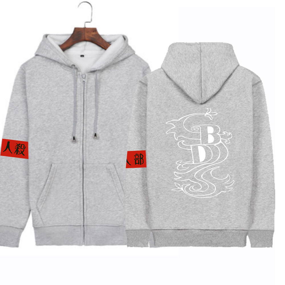 Plush Unisex Stamping Pattern Zipper Hoodie Top