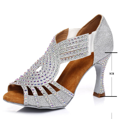 Latin Dance Shoes Hot Color Diamond Bright High Heel Soft Bottom