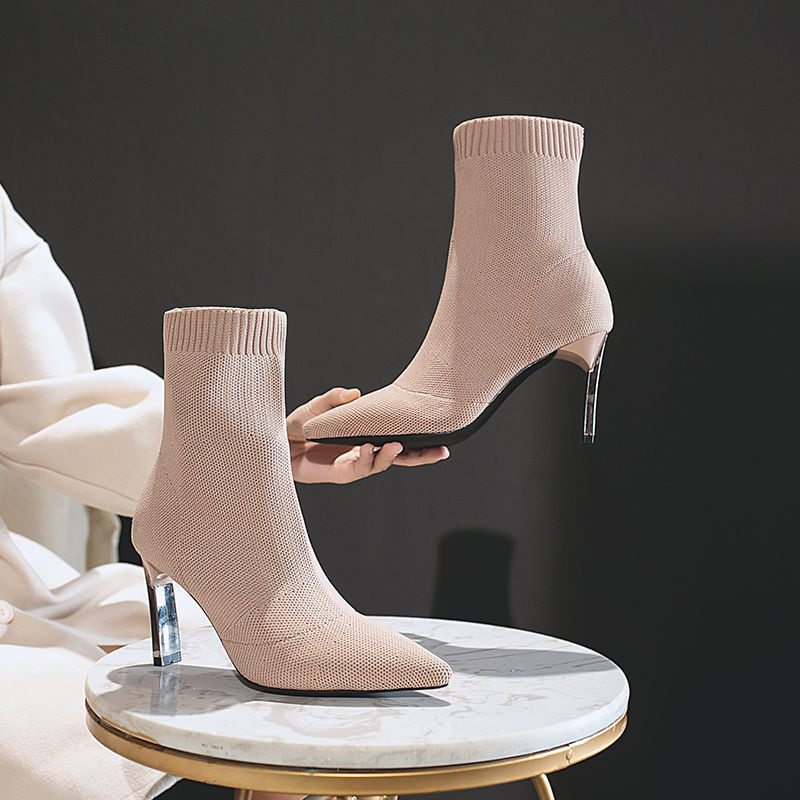 Pointed Toe Boots Women Sock Shoes