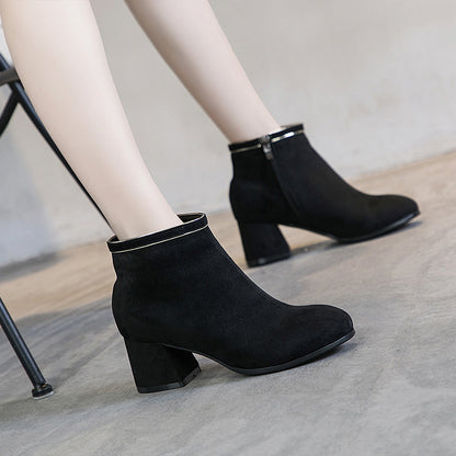 Black Martin Boots Shoes Women Thick Heels