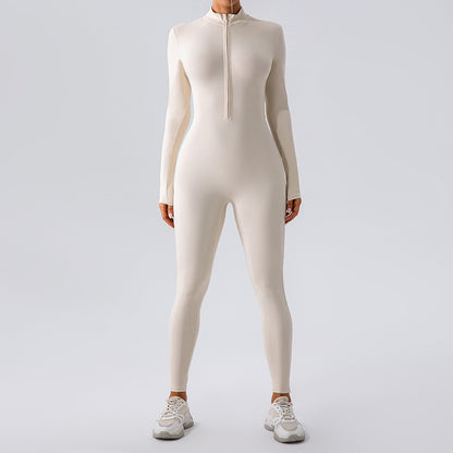 Fleece-lined Yoga Jumpsuit Long Sleeve Keep Warm Outerwear Tights