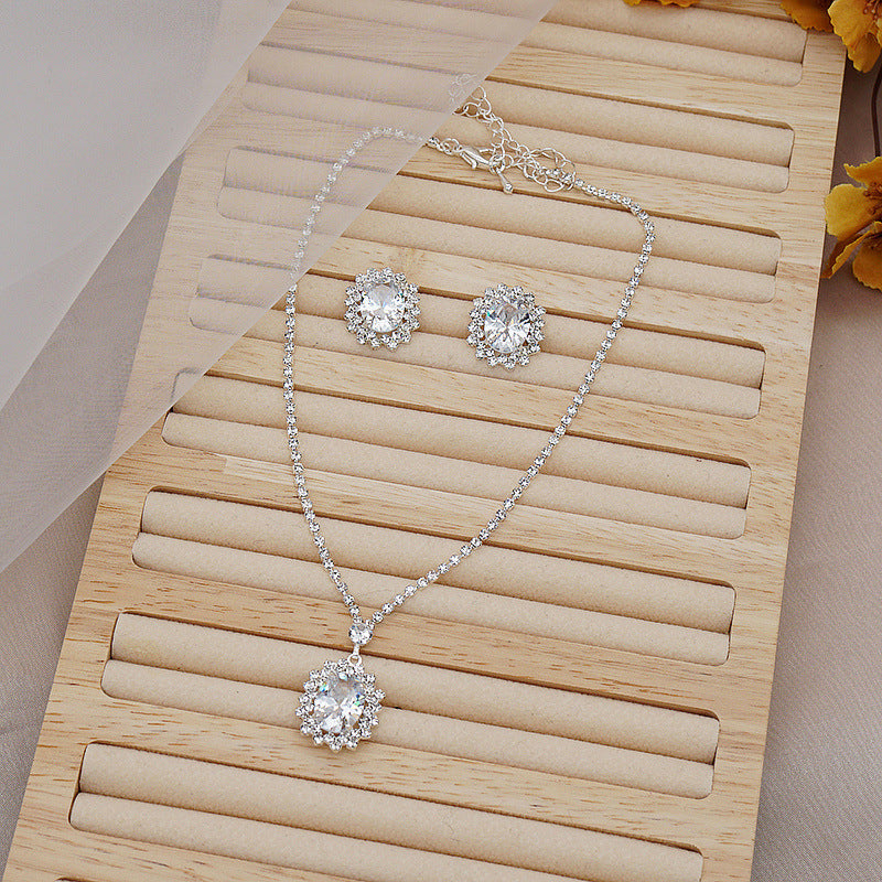 Bright Water Drop Zircon Rhinestone Necklace And Earrings Set