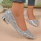 Crystal Sequins Low Heel Shoes Women