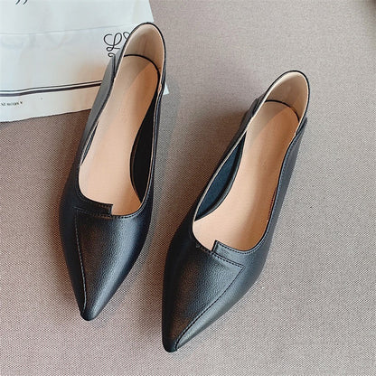 Women's Shoes Pointed Leather Soft Bottom Thick Heel