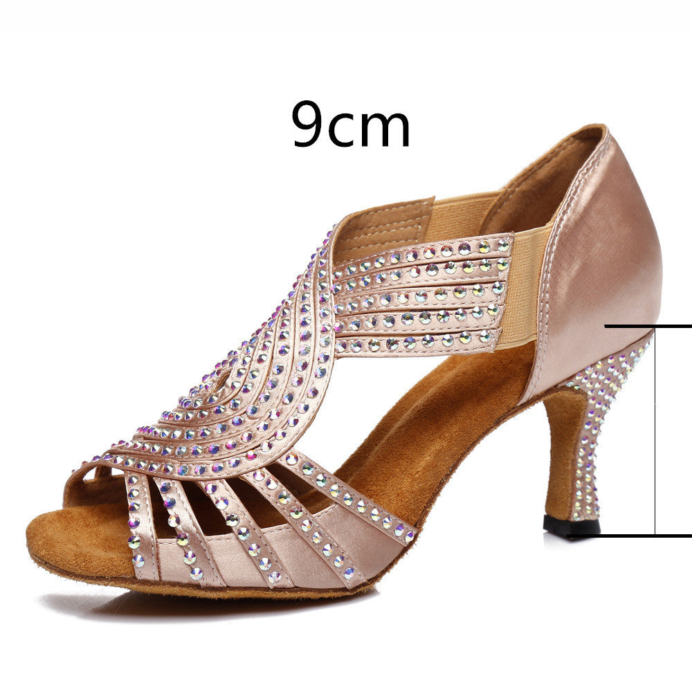 Latin Dance Shoes Hot Color Diamond Bright High Heel Soft Bottom