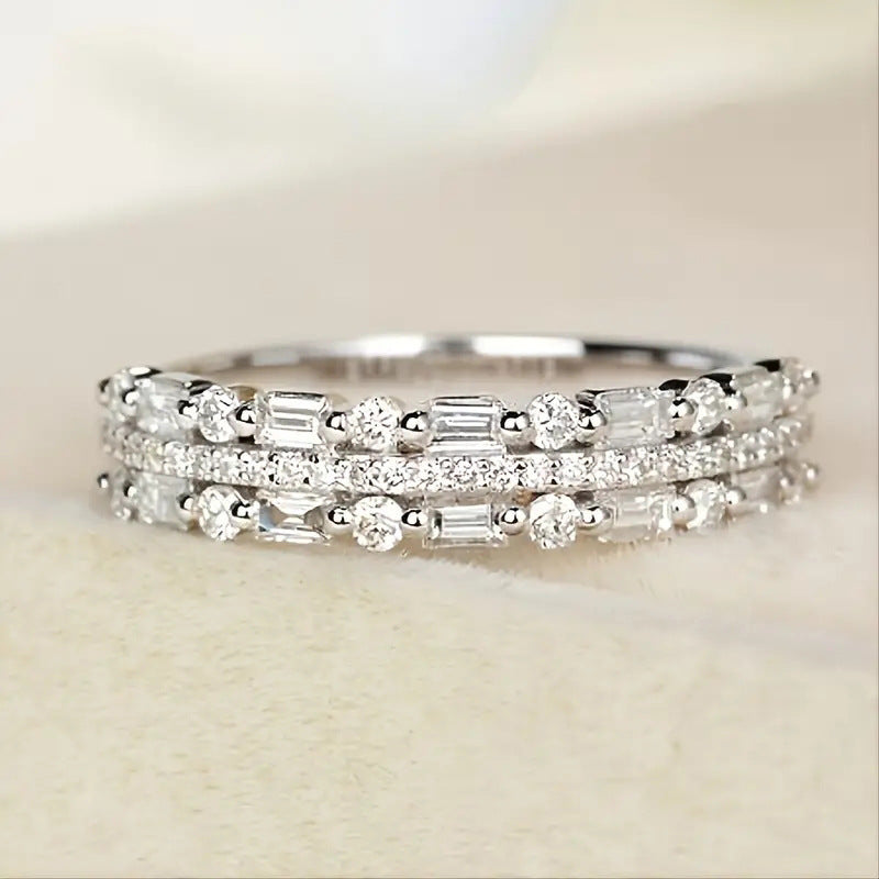 Multilayer Ring Three-layer Fine Circle Line Setting For Women Full Finger Rings Jewelry Gifts